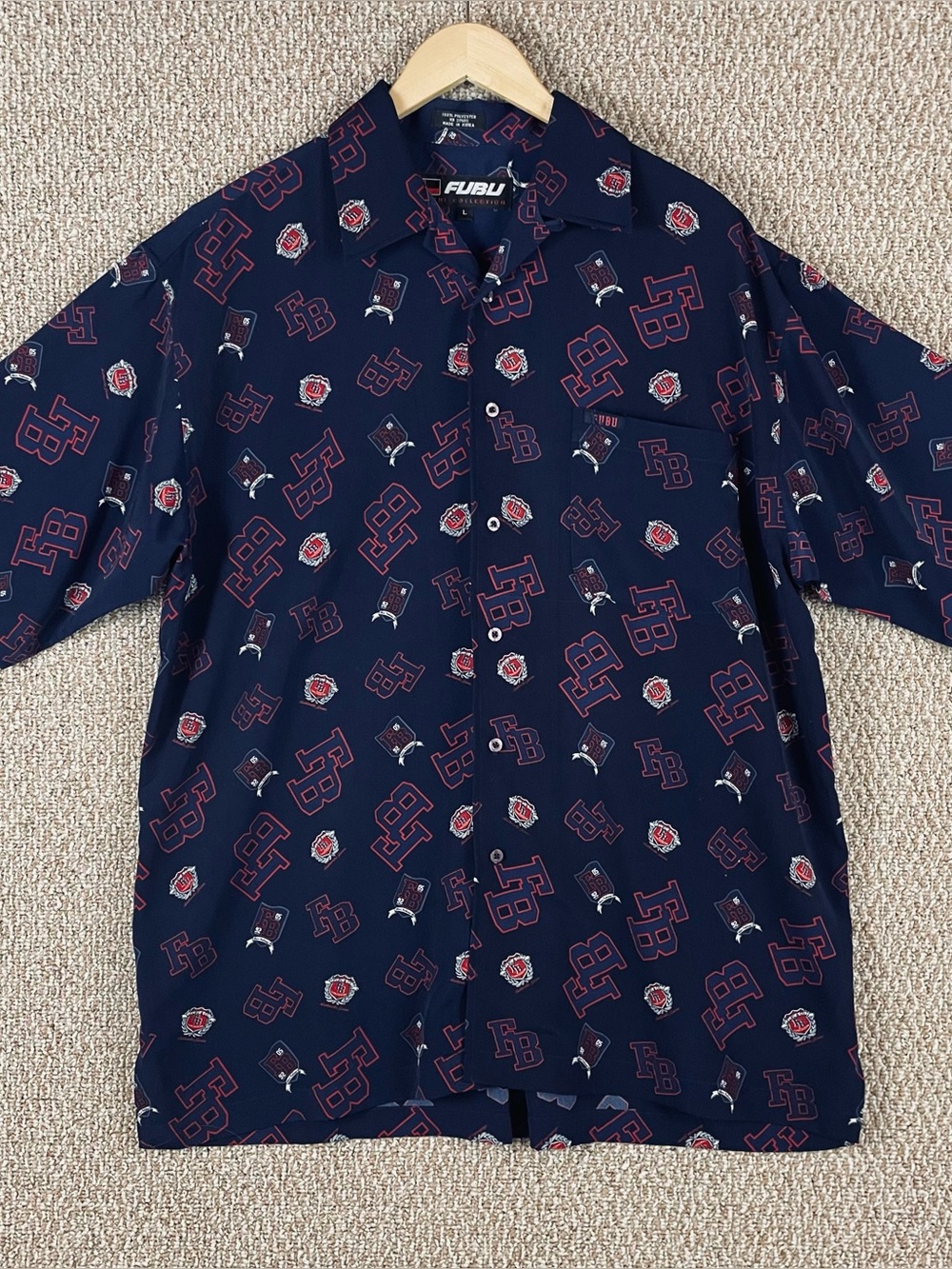 Vintage Y2K FUBU Shirt L (Fits XL)  Loop Collar  Baggy Hip Hop Short Sleeve Ws